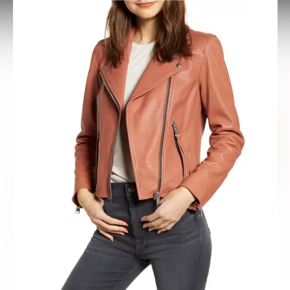 NWOT All Saints Leather Dalby Jacket in Rose Pink